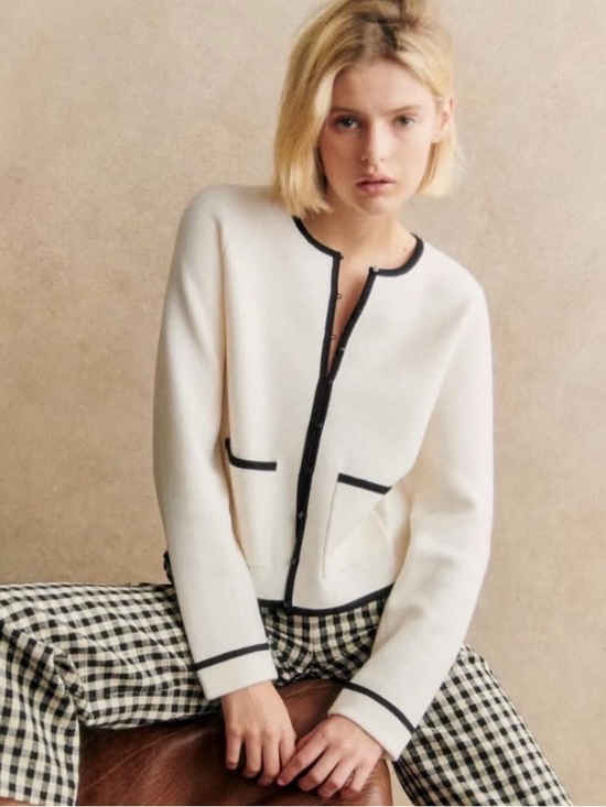 Sezane Sweaters - Sezane Brielle Cardigan Ecru / Black - Size S